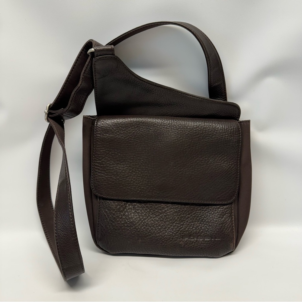 FOSSIL Brown 100% Leather Crossbody Bag Purse 75082 Adjustable Strap EUC